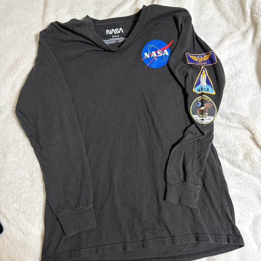 Chemistry NASA Black Long Sleeve‎ Graphic T-Shirt with Sleeve Patches